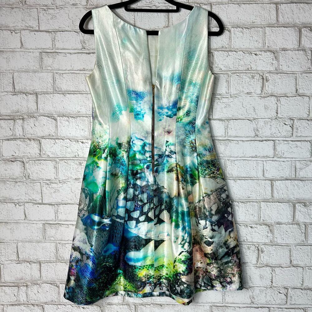Zara Dress Mini Monet Sea Life Fish Aquarium Ocean Fit Flare Mini Sleeveless S - Picture 3 of 11